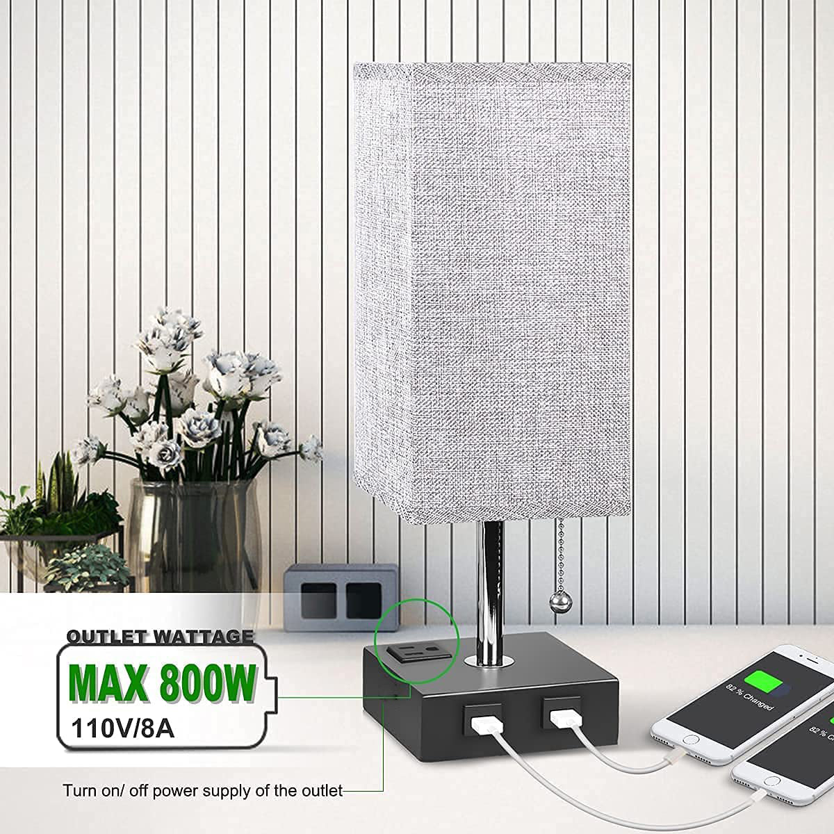 USB Bedside Table Lamp - Grey - Stereotech