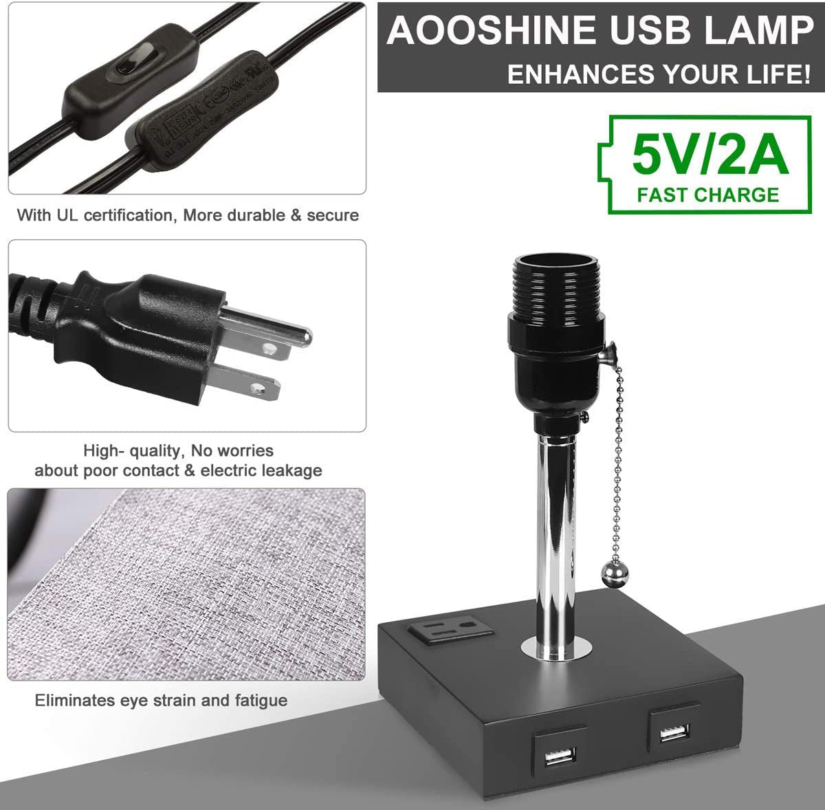 USB Bedside Table Lamp - Grey - Stereotech