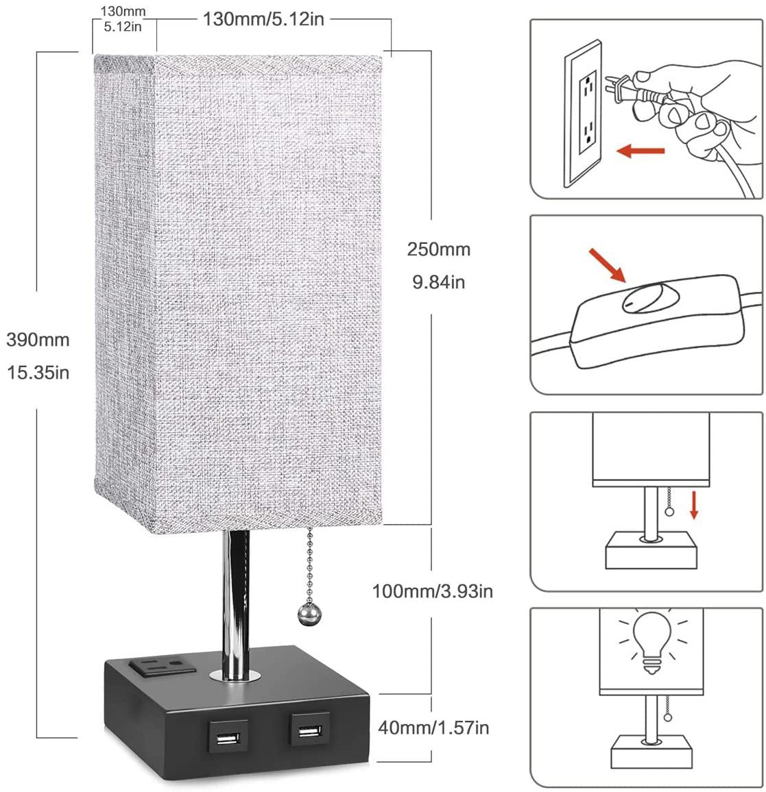 USB Bedside Table Lamp - Grey - Stereotech