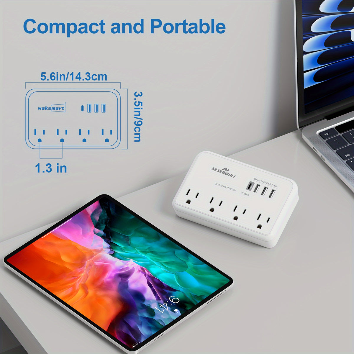 1080J Surge Protector Multi-Plug Outlet Extender – NEWBOSLI 3-Prong Wall Adapter With 4 AC Outlets &amp; 4 USB Ports (1 USB-C), Power Strip With Phone Holder, Ideal For Offices, Hotels, Bathrooms, And Living Rooms