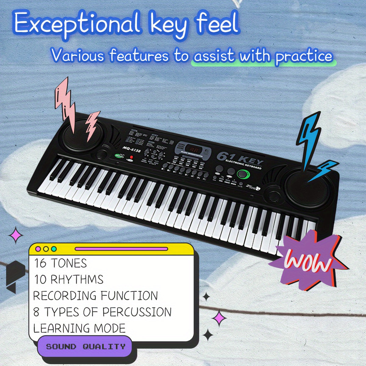 Micro poly 61-Key Multifunctional Electronic Keyboard – Portable Performance Synthesizer with Built-in Tones &amp; Rhythms, Microphone for Sing-Along, Exciting Light Effects, Battery/USB Dual Power, Ideal for Beginners &amp; Music