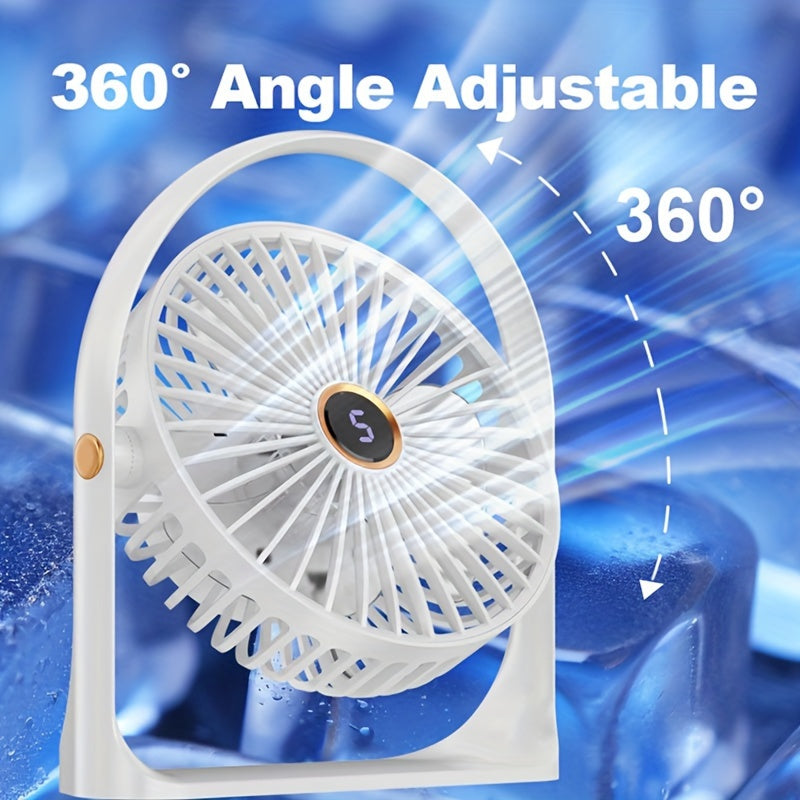 Portable LED Desk Fan with Night Light, 5-Speed Mini USB Table Fan, 360° Adjustable Tower Fan, LED Display, USB Charging, 1200mAh Rechargeable Lithium Battery for Home, Desktop &amp; Office Use