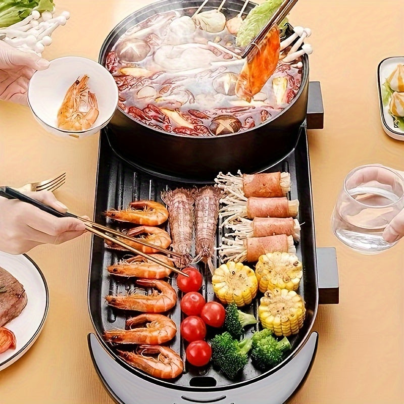 Electric Barbecue Grill, Home Smokeless Electric Baking Tray Non-stick Barbecue Meat Machine Hot Pot Dual Control Dual-use Hot Pot And Barbecue Integrated Pot