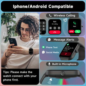 1 PC Smart Watch For Women Men, 1.8" Fitness Tracker With Answer/Make Calls, 100 Sport Modes, Fitness Watch Compatible Android IPhone - Stereotech