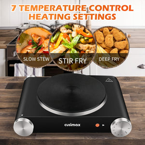 Cusimax Electric Hot Plate For Cooking, 1500W Stainless Steel Single Burner With Temperature Control, Heat Up In Seconds, Great For RV/Home/Camping