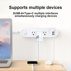 US Plug, Flat Power Socket, 3 Plugs/2 USB Interfaces/1 Type-C, Compatible With Full Range, Power: 1250W