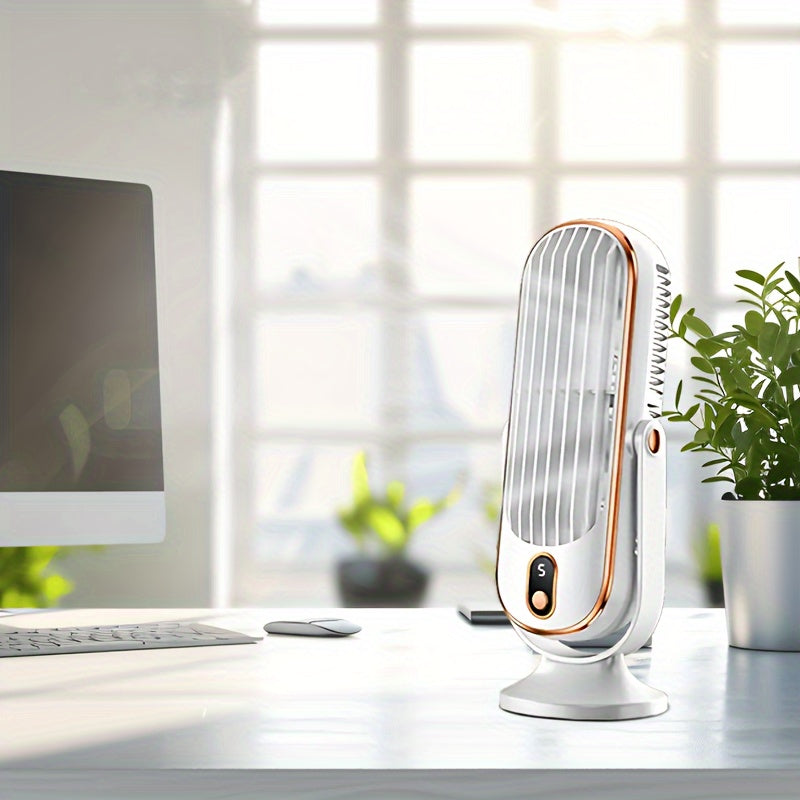 1pc USB Rechargeable Desktop Tower Fan with 5-Speed Adjustable Control, 1200mAh Lithium Battery, 720° Oscillating, Strong Wind Cooling Fan for Home, Office, and Travel