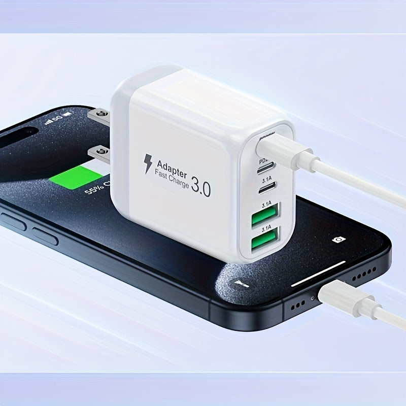 2Pack 50W Fast Charging Cube - 5-Port Multi-functional USB-C and USB-A Power Adapter with Type C Charging Station for iPhone 15/14/13 Pro Max/XR/XS/8/7, iPad, Samsung Galaxy, Tablet for Home, Living Room, and Office