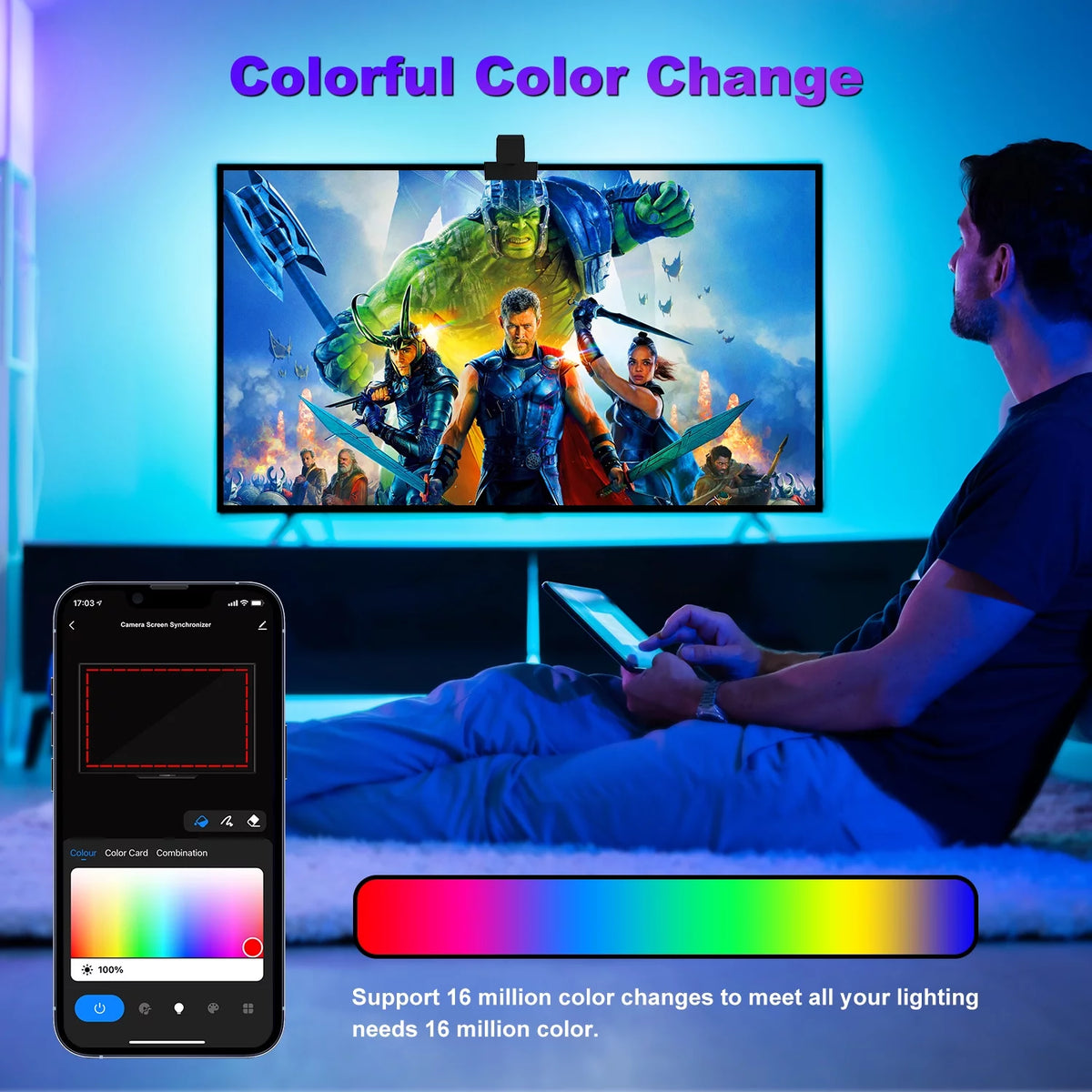 TV LED Backlights with Camera, 16.4Ft RGBIC Wifi TV Backlights for 55-77 Inch Tvs PC, App Control, Video &amp; Music Sync TV Lights, Scene Mode, TV LED Strip Lights for Gaming &amp; Movies