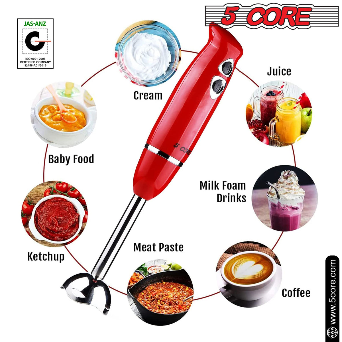 500W Electric 5Core Immersion Hand Blender - Stereotech
