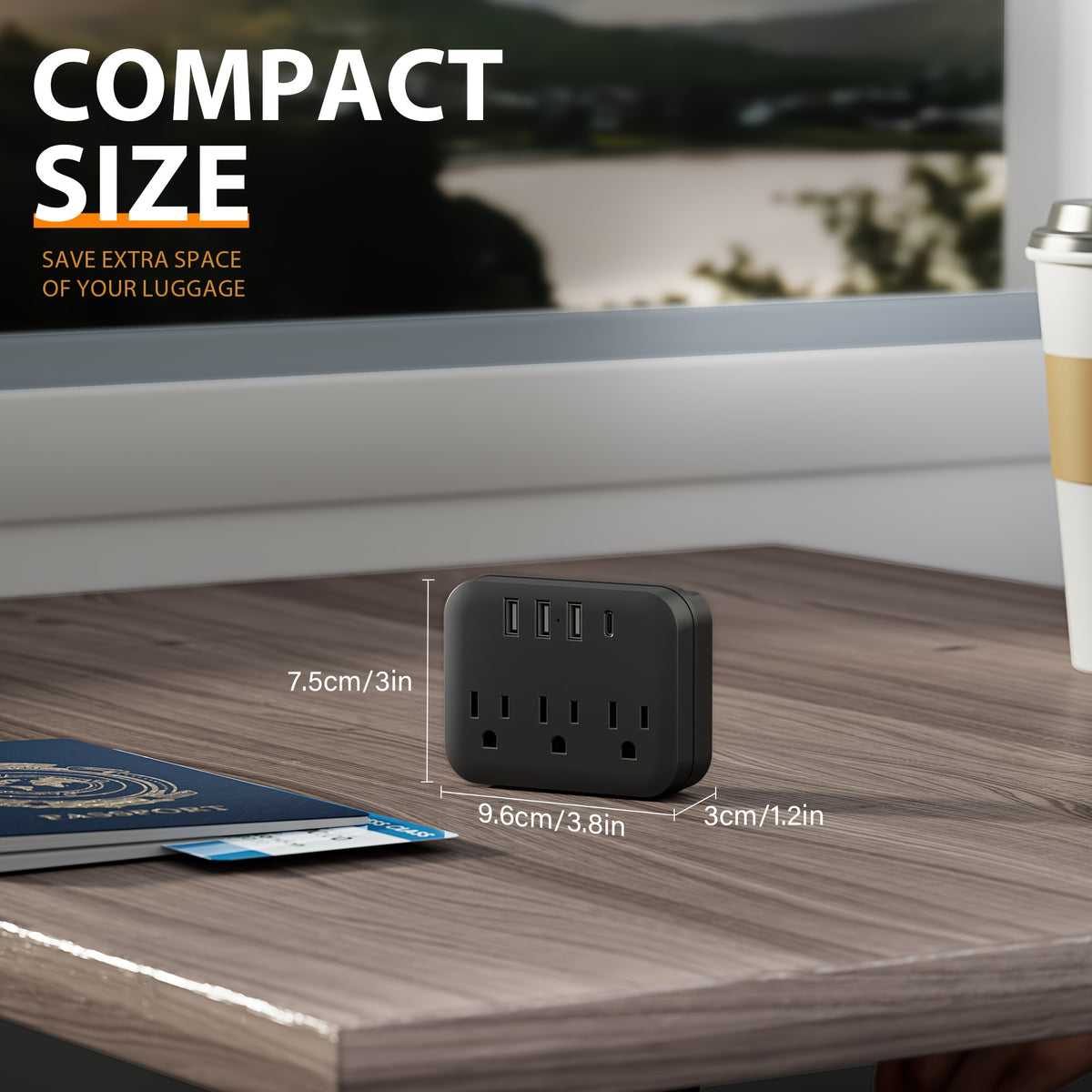 1pc Multi-outlet Power Extender With USB. Electrical Wall Outlet Splitter With 4 USB Ports (1-USB C) And 3 Outlets. Wall Charger Adapter Power Strip For Office, Bedside And Travel.