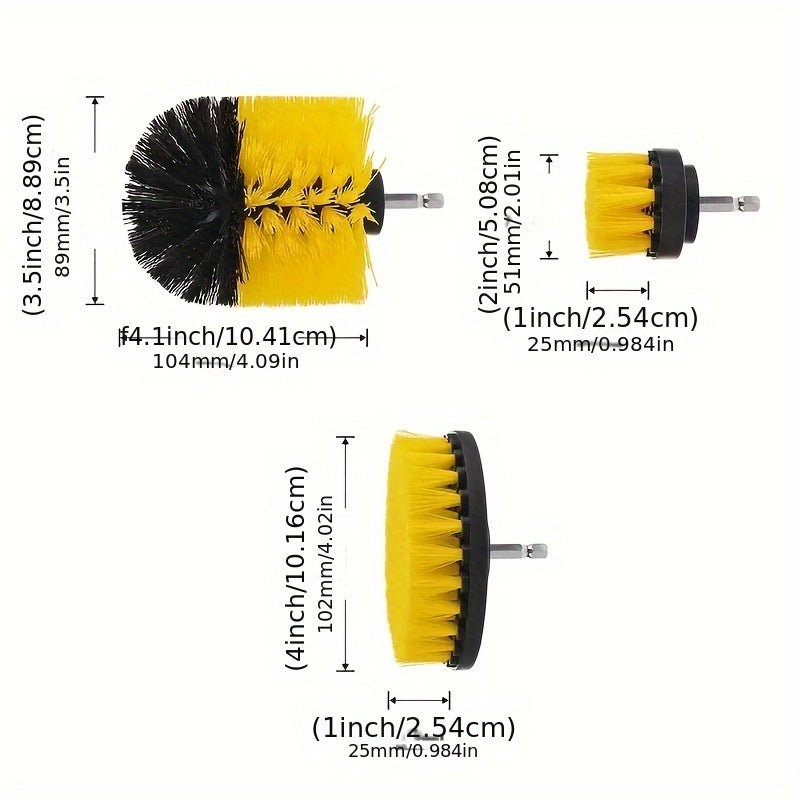 3-Piece Universal Drill Brush Attachment Set - Powerful Electric Scrubber with Extension Rod for Efficient Grout, Floor, Bathtub, Shower, Tile, Bathroom, Kitchen, and Car Surface Cleaning - Ideal for Heavy-Duty Cleaning Tasks
