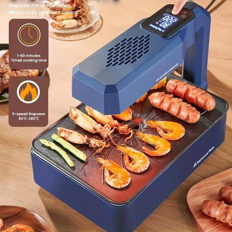 1100W LCD Touch Screen Barbecue Oven Home Smokeless Electric Grill Indoor Non stick Barbecue Machine Infrared Barbecue Pot Skewer Machine