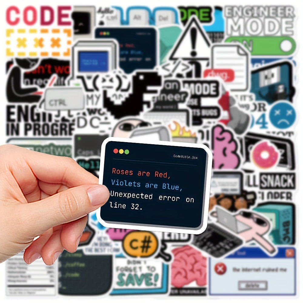 50pcs Funny Programmer Meme Stickers - Waterproof PVC Decals for Laptops, Phone Cases &amp; Water Bottles - Creative DIY Decoration by GUTBD
