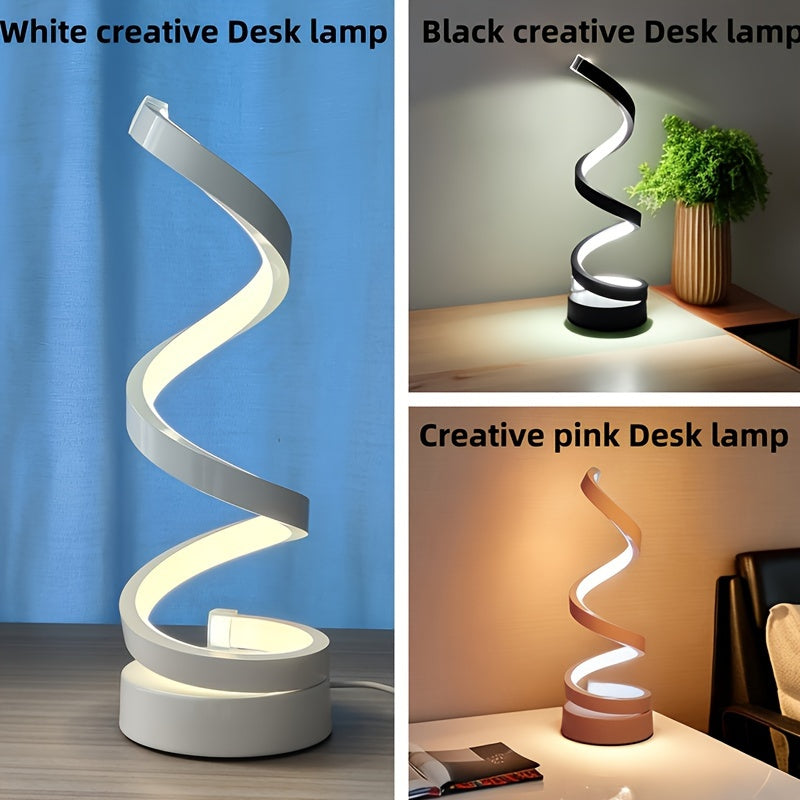 Modern LED Desk Lamp with USB - Adjustable Brightness, Warm White Light, Spiral Design for Eye Comfort, Perfect for Bedroom, Living Room, Office - 5W Tri-Color Dimmable Table Lamp