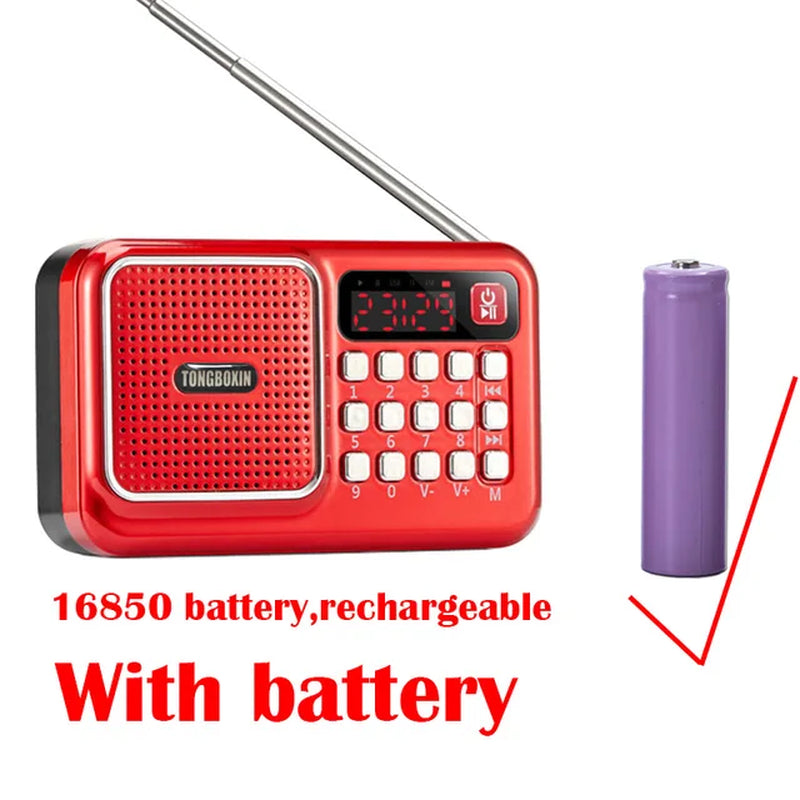 Portable Bluetooth FM Radio Receiver Speaker USB TF Card Player 3.5Mm Earphone Out Support 18650 Rechargeable Battery