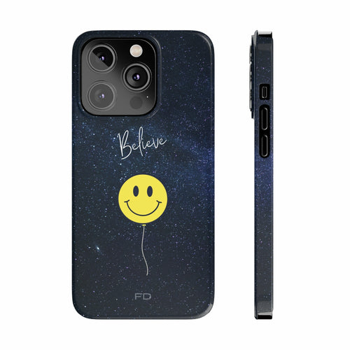 Smiley Face In Space Believe Slim Case for iPhone 14 Series - Stereotech