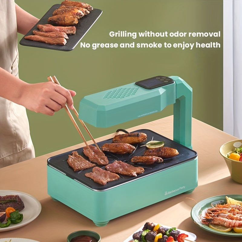 1100W LCD Touch Screen Barbecue Oven Home Smokeless Electric Grill Indoor Non stick Barbecue Machine Infrared Barbecue Pot Skewer Machine