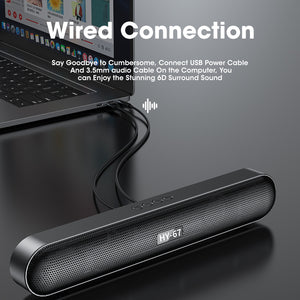 Computer Soundbar Desktop Bluetooth Speakers Rechargeable 6D Deep Bass Stereo Subwoofer AUX Wired for Laptop PC TV Loudspeaker