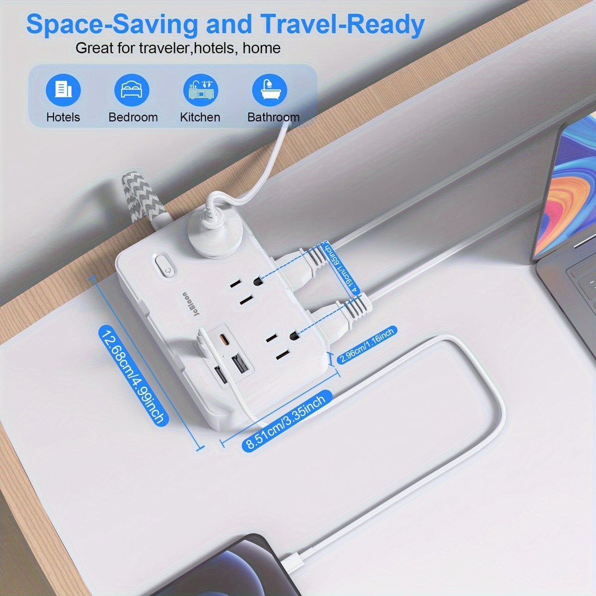 Power Strip Surge Protector - 6 Widely Outlets with 4 USB Ports (2 USB C), 2-Side Outlet Extender Strip, 10 Ft Extension Cord Flat Plug, Wall Mount Small Power Strip for Travel Home Office College Dorm