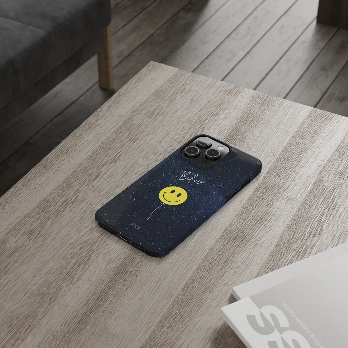Smiley Face In Space Believe Slim Case for iPhone 14 Series - Stereotech