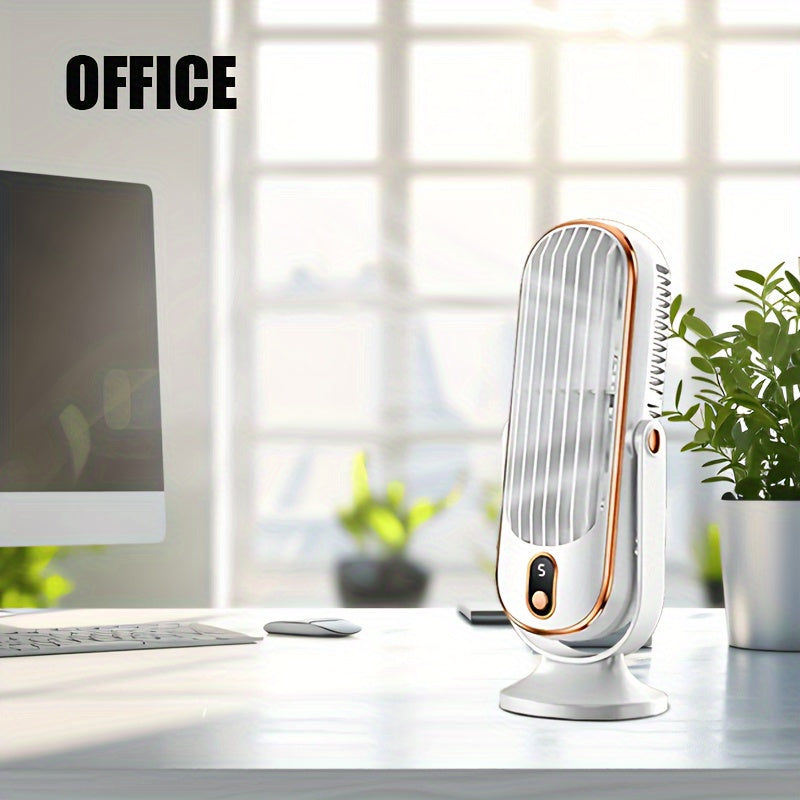 1pc USB Rechargeable Desktop Tower Fan with 5-Speed Adjustable Control, 1200mAh Lithium Battery, 720° Oscillating, Strong Wind Cooling Fan for Home, Office, and Travel