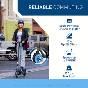 Electric Scooter, 500W Powerful Motor, 10" Solid Tires, 25Miles/40KM Range & 19Mph/30 KPH Folding Commuter Electric Scooter For Adults
