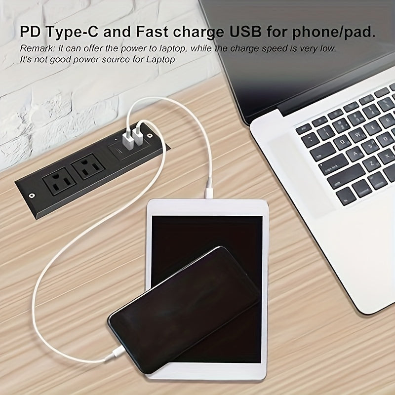 Type-C Conference Recessed Power Strip Socket, 20W PD Fast Charging USB-C Power Strip, with 2 Outlets &amp; 2 USB-A Ports &amp;1 USB-C Port, 6.5ft Extension Cord, Conference Table Hidden Outlet