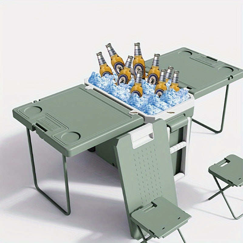 8.45gal Large Capacity Outdoor Cooler With Folding Table &amp; Chair Set - Waterproof, Portable Aluminum Insulated Box For Bbqs, Parties, Picnics, Camping &amp; Hiking