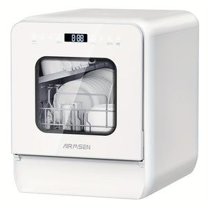 AIRMSEN 9 Programs Portable Countertop Dishwasher With 5L Built-in Water Tank, 14.6" Wide Mini Dishwasher Upgrade Self-cleaning Washing, 24H Delay Start And Energy-saving, For Apartments & RVs, White