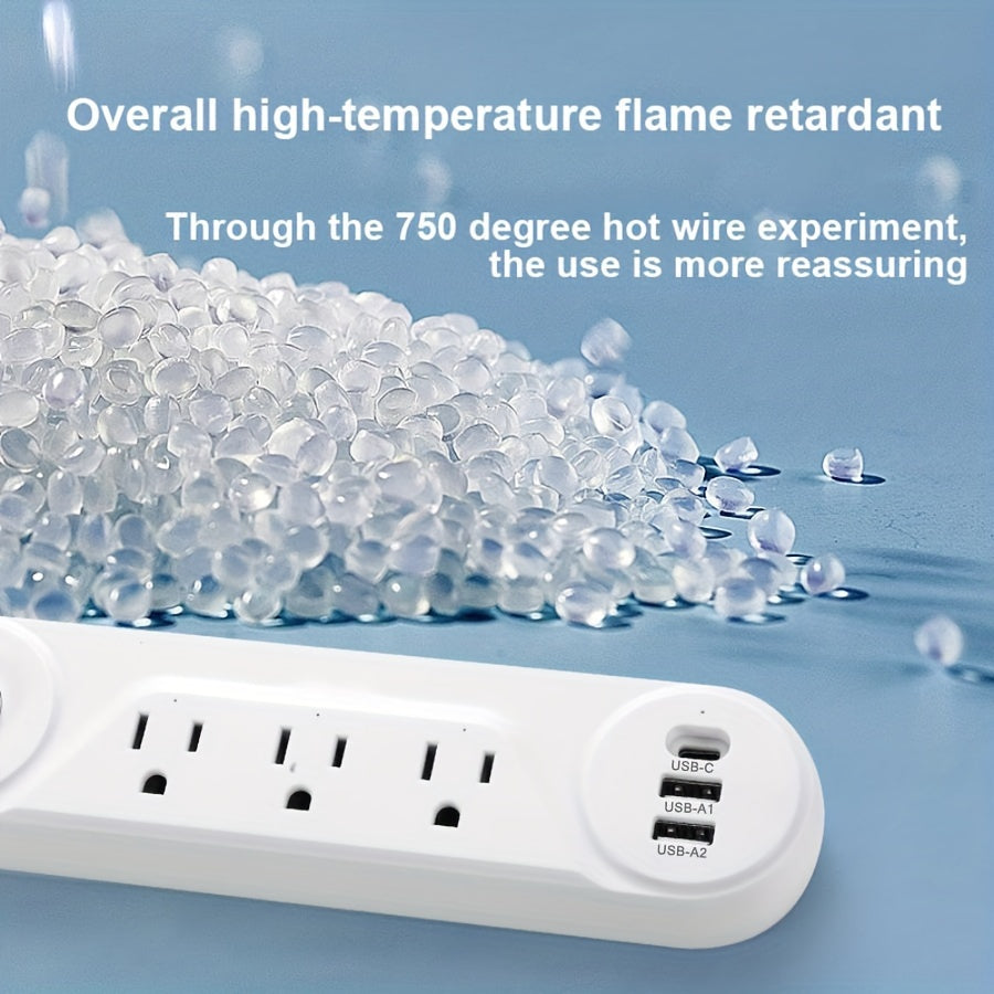 US Plug, Flat Power Socket, 3 Plugs/2 USB Interfaces/1 Type-C, Compatible With Full Range, Power: 1250W
