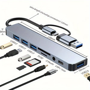 8-Port USB C Hub - Expand Your Laptop's Capabilities with USB 3.0, USB 2.0, Micro SD/TF Card Reader, Microphone/Audio, and More - Ideal for MacBook Pro, iMac, iPad Pro, and Other USB-C Devices