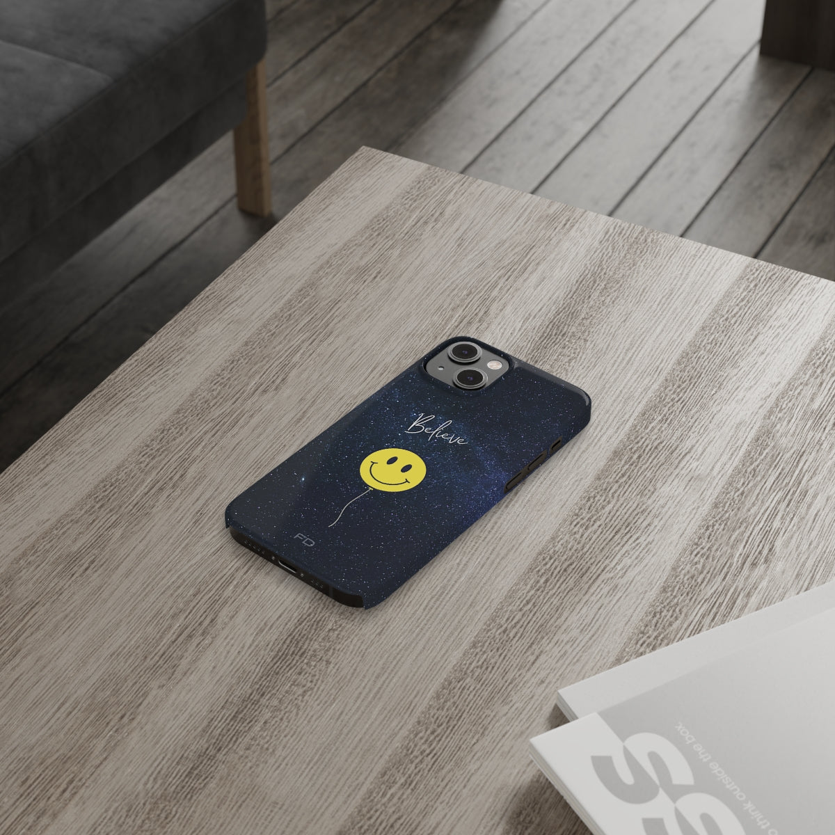 Smiley Face In Space Believe Slim Case for iPhone 14 Series - Stereotech