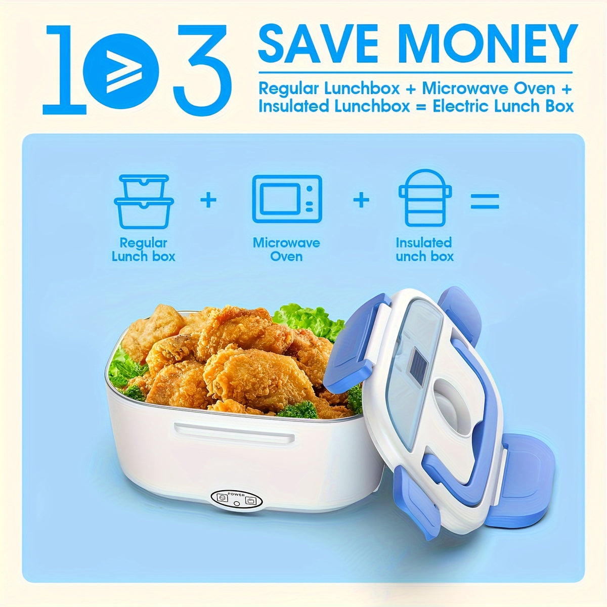 Electric Lunch Box, 12V 24V &amp; 110V 2 In 1 For Car/Truck And Work Heat Lunch Box Stainless Steel Portable Food Warmer Heater-Spoon