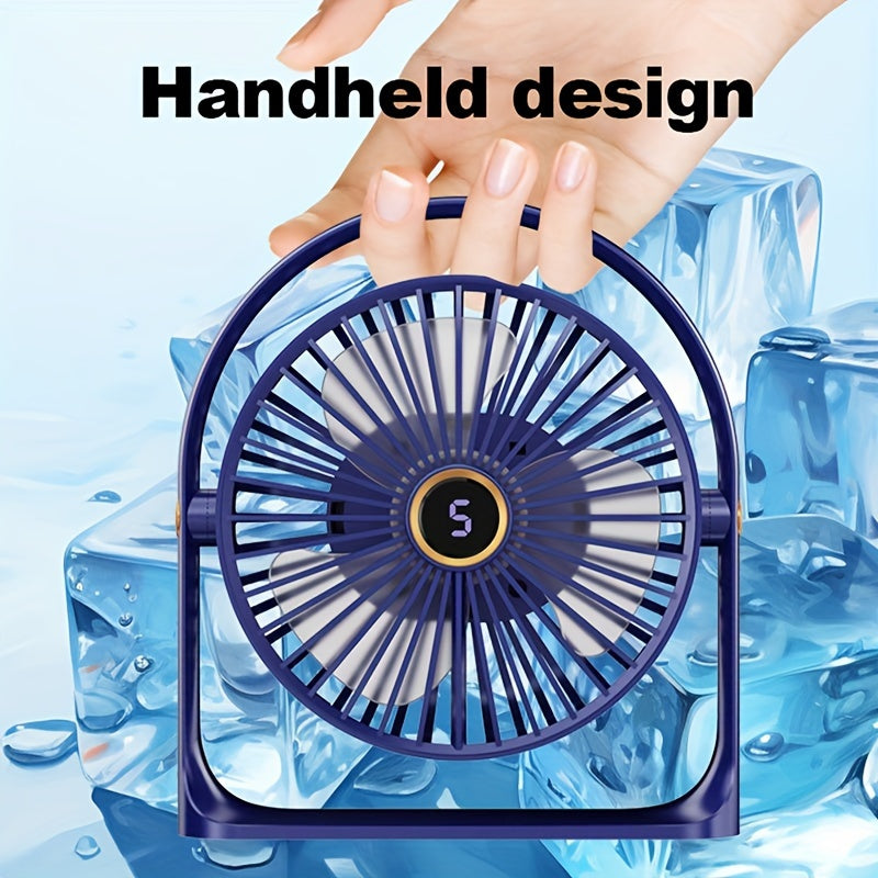 Portable LED Desk Fan with Night Light, 5-Speed Mini USB Table Fan, 360° Adjustable Tower Fan, LED Display, USB Charging, 1200mAh Rechargeable Lithium Battery for Home, Desktop &amp; Office Use