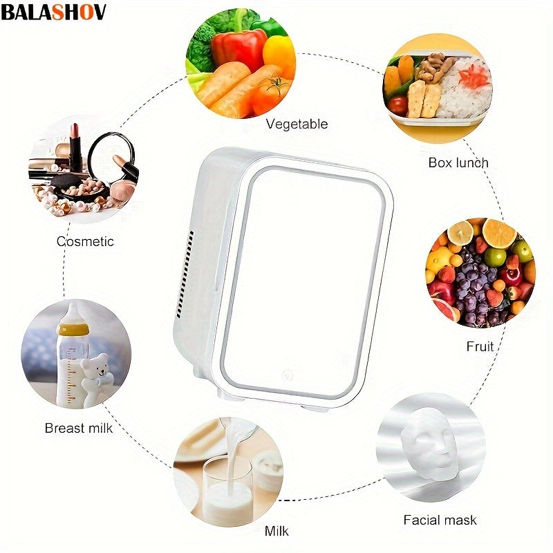 BALASHOV Mini Refrigerator and Personal Beauty Fridge, With Dimmable LED Mirror (4 Liter/6 Can), Cooler and Warmer, for Refrigerating Makeup, skincare and Food, Mini Fridge for Bedroom, Office and Car