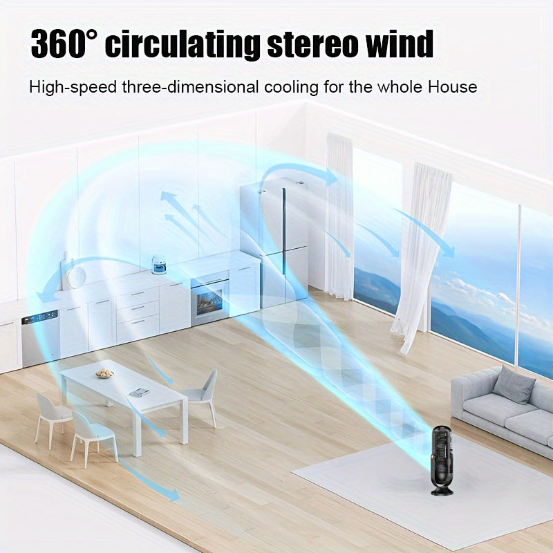 1pc USB Rechargeable Desktop Tower Fan with 5-Speed Adjustable Control, 1200mAh Lithium Battery, 720° Oscillating, Strong Wind Cooling Fan for Home, Office, and Travel