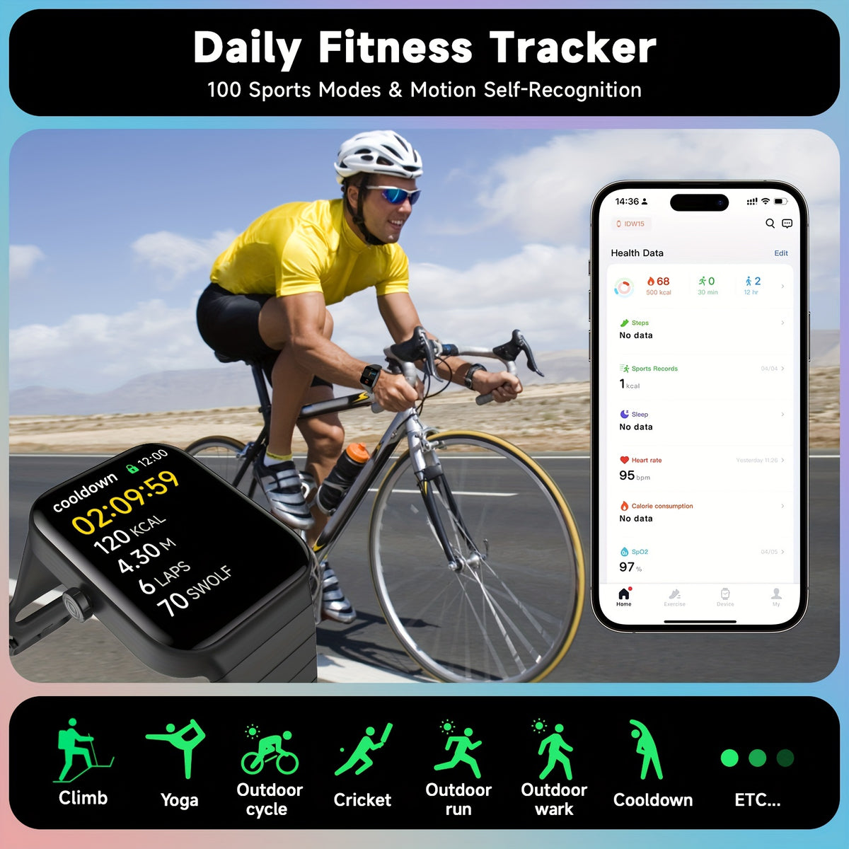 1 PC Smart Watch For Women Men, 1.8&quot; Fitness Tracker With Answer/Make Calls, 100 Sport Modes, Fitness Watch Compatible Android IPhone - Stereotech