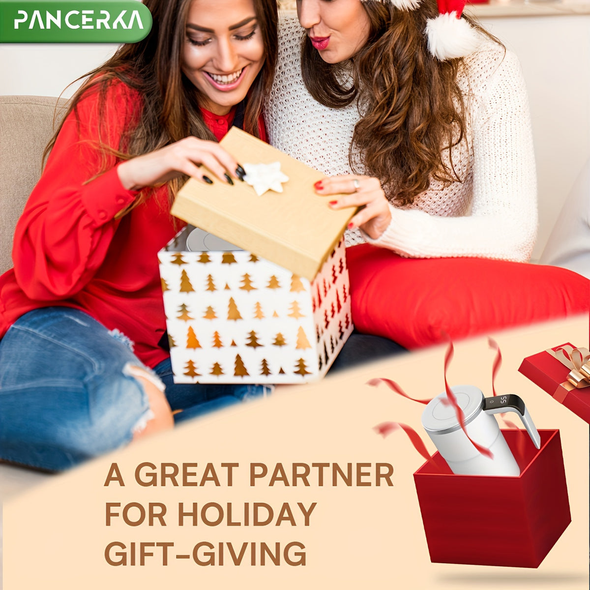 PANCERKA Rechargeable Self-Stirring Coffee Mug with Temperature Display - USB Charging, Sealed Travel Tumbler for Coffee, Milk, Chocolate &amp; Mocha