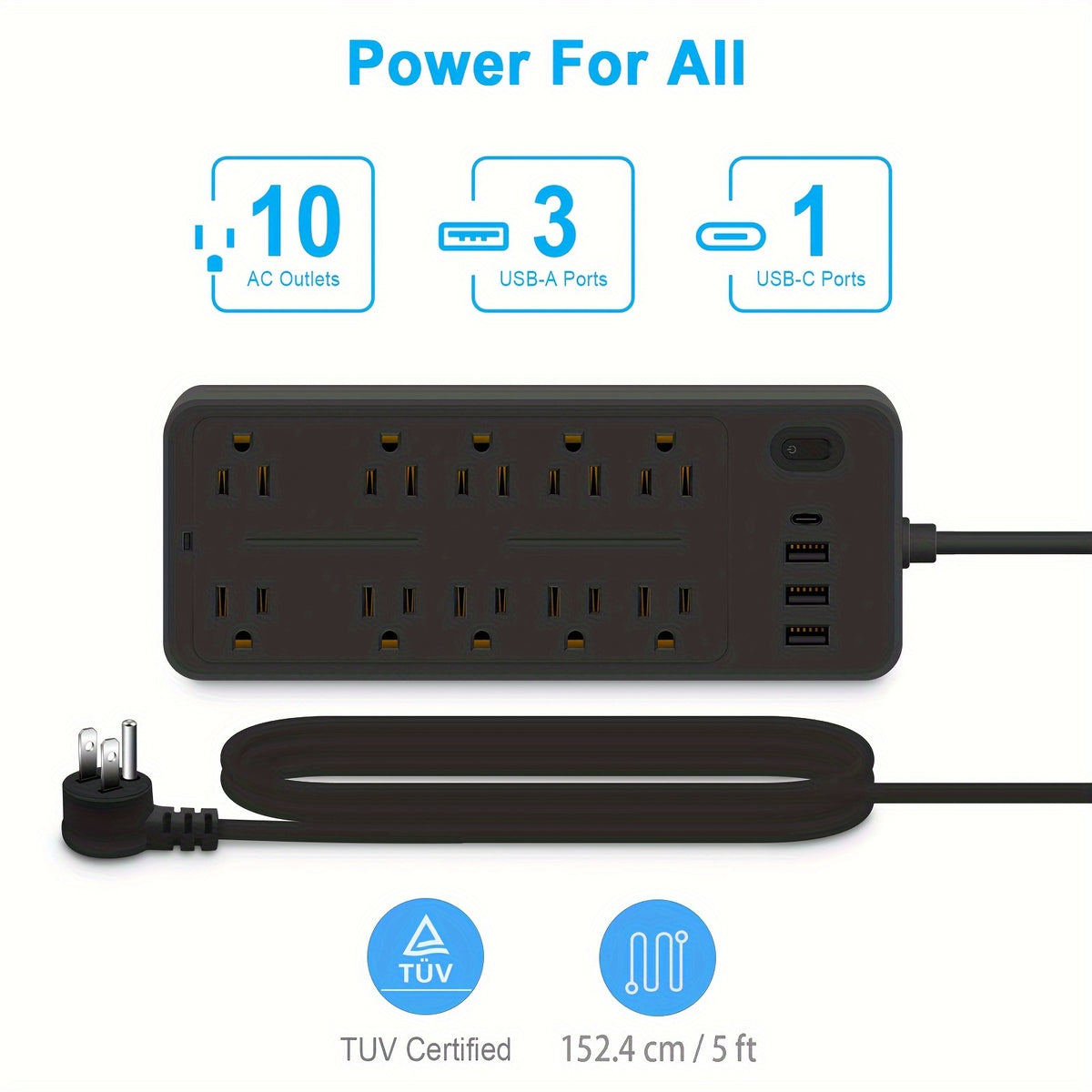 Surge Protector Power Strip with USB Ports, Multi-Outlet Desktop Charging Station, Flat Plug, Wall Mountable, Night Light Socket - Ideal for Home &amp; Office Use