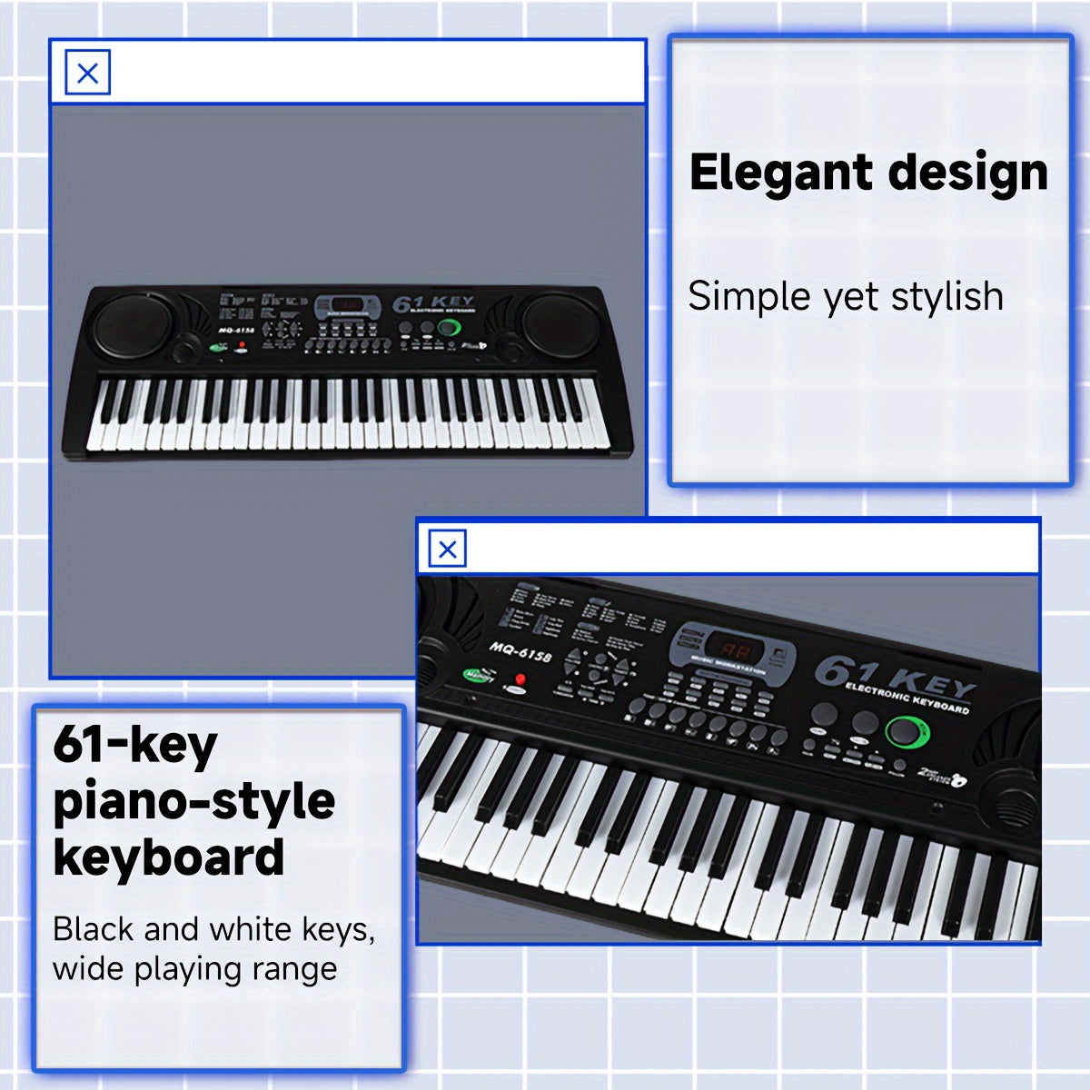 Micro poly 61-Key Multifunctional Electronic Keyboard – Portable Performance Synthesizer with Built-in Tones &amp; Rhythms, Microphone for Sing-Along, Exciting Light Effects, Battery/USB Dual Power, Ideal for Beginners &amp; Music