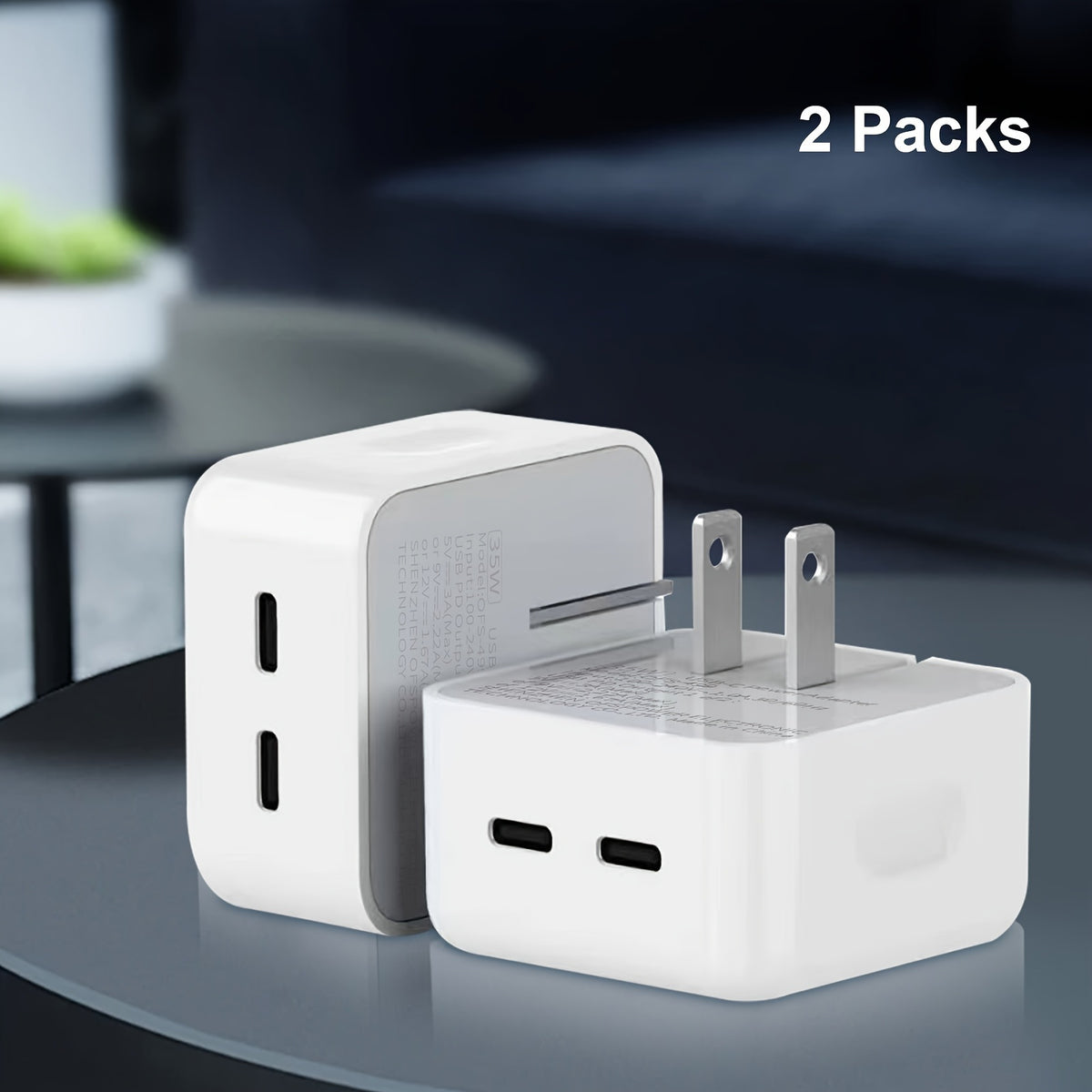 2-Pack Compact Dual USB-C Port Power Adapter - Fast Foldable Wall Charger with C to C Cable - Compatible with iPhone 14 Pro Max/14 Pro/iPhone 13/12/11, iPad, and More