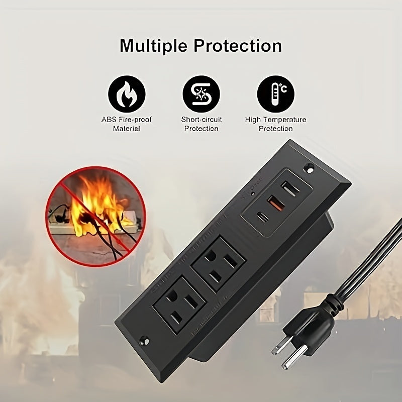 Type-C Conference Recessed Power Strip Socket, 20W PD Fast Charging USB-C Power Strip, with 2 Outlets &amp; 2 USB-A Ports &amp;1 USB-C Port, 6.5ft Extension Cord, Conference Table Hidden Outlet