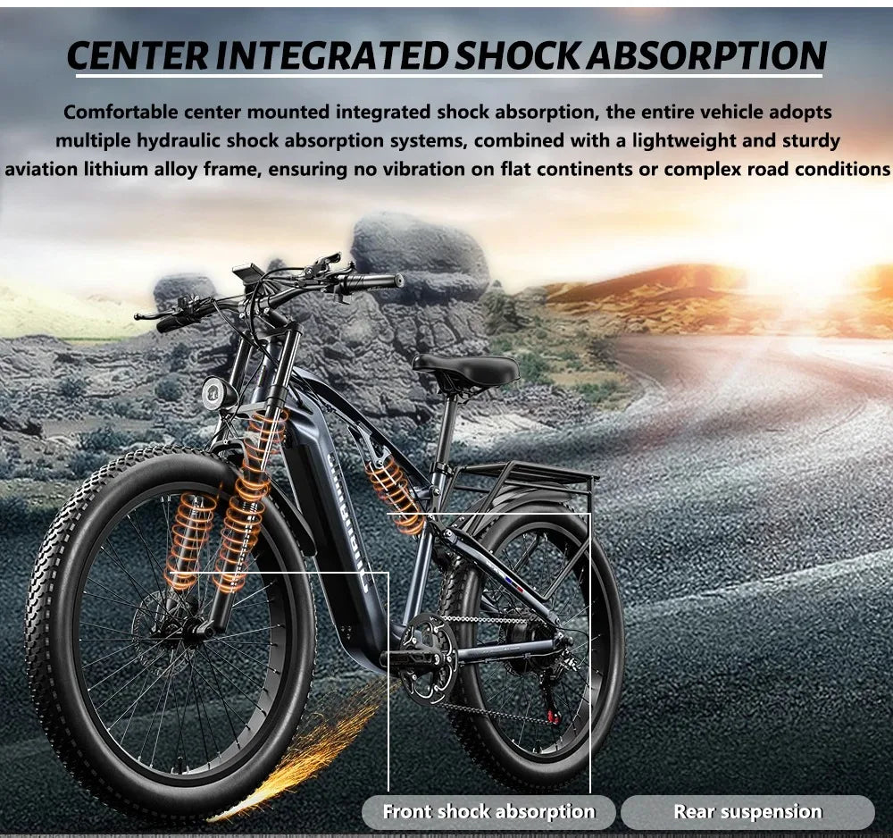 Shengmilo Electric Bicycle ,Adult eBikes with 48V 17.5Ah Battery ,1000W BAFANG Motor ,Shimano 7 Speed,Fat Tire Mountain bikes