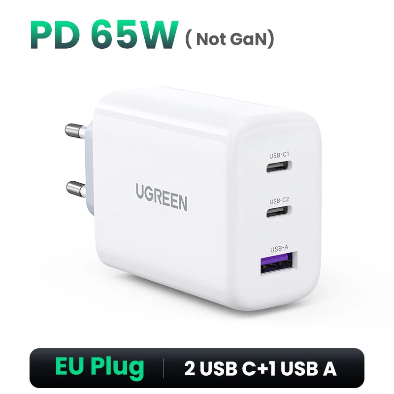 UGREEN 65W GaN Charger Quick Charge 4.0 3.0 Type C PD Fast Phone Charger USB Charger For Macbook Pro Laptop iPhone 16 15 14 Pro