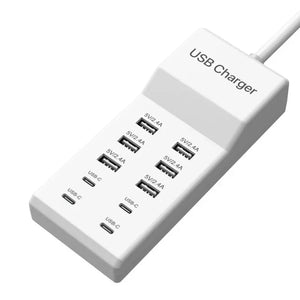 10-Ports 50W/10A USB Charging Station Multi Port USB C Hub Charger for Cellphone Tablet Multiple Devices Extension Socket