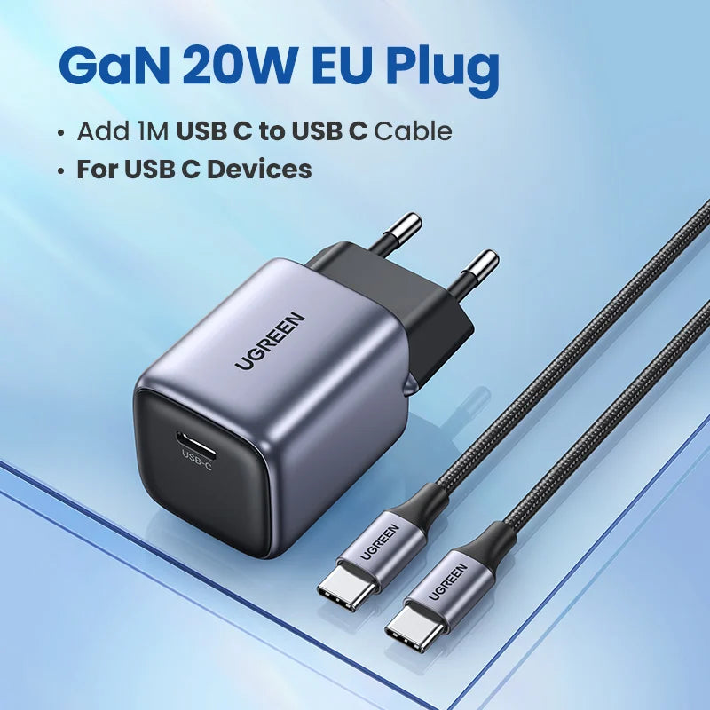 UGREEN GaN 20W Charger PD Fast USB Type C Charger USB C PD3.0 QC3.0 PPS Quick Charging For iPhone 14 13 12 11 Pro Max Tablet