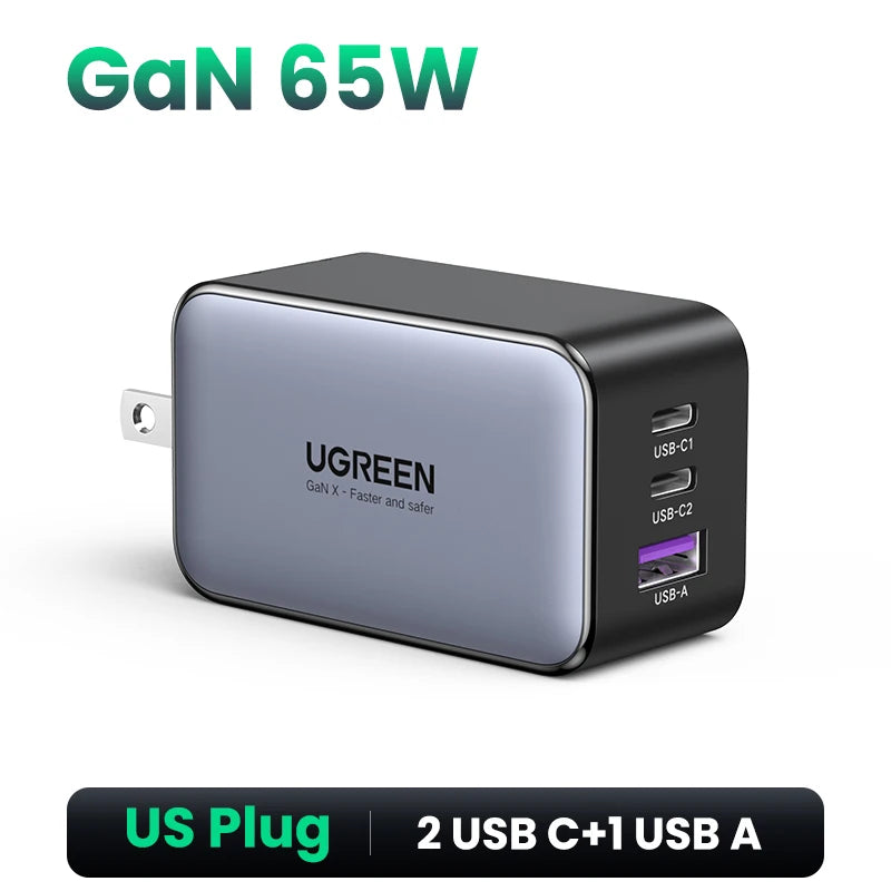 UGREEN 65W GaN Charger Quick Charge 4.0 3.0 Type C PD Fast Phone Charger USB Charger For Macbook Pro Laptop iPhone 16 15 14 Pro