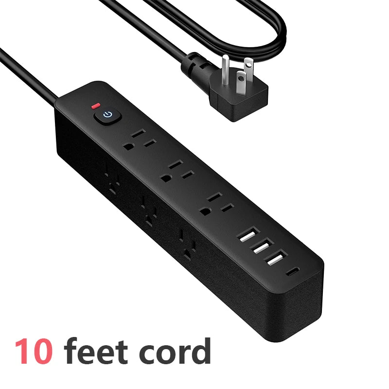13-in-1 US Power Strip, Power Strip Surge Protector 9 AC Outlets 3 USB 1 Type-C, Desktop Charging Station With Overload Protecti