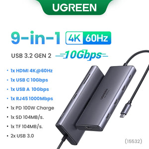 UGREEN Dual HDMI USB HUB 8K HDMI Adapter 10 in 1 Splitter with RJ45 USB 3.0 PD 100W Dock for MacBook Pro Air M2 M1 USB C HUB
